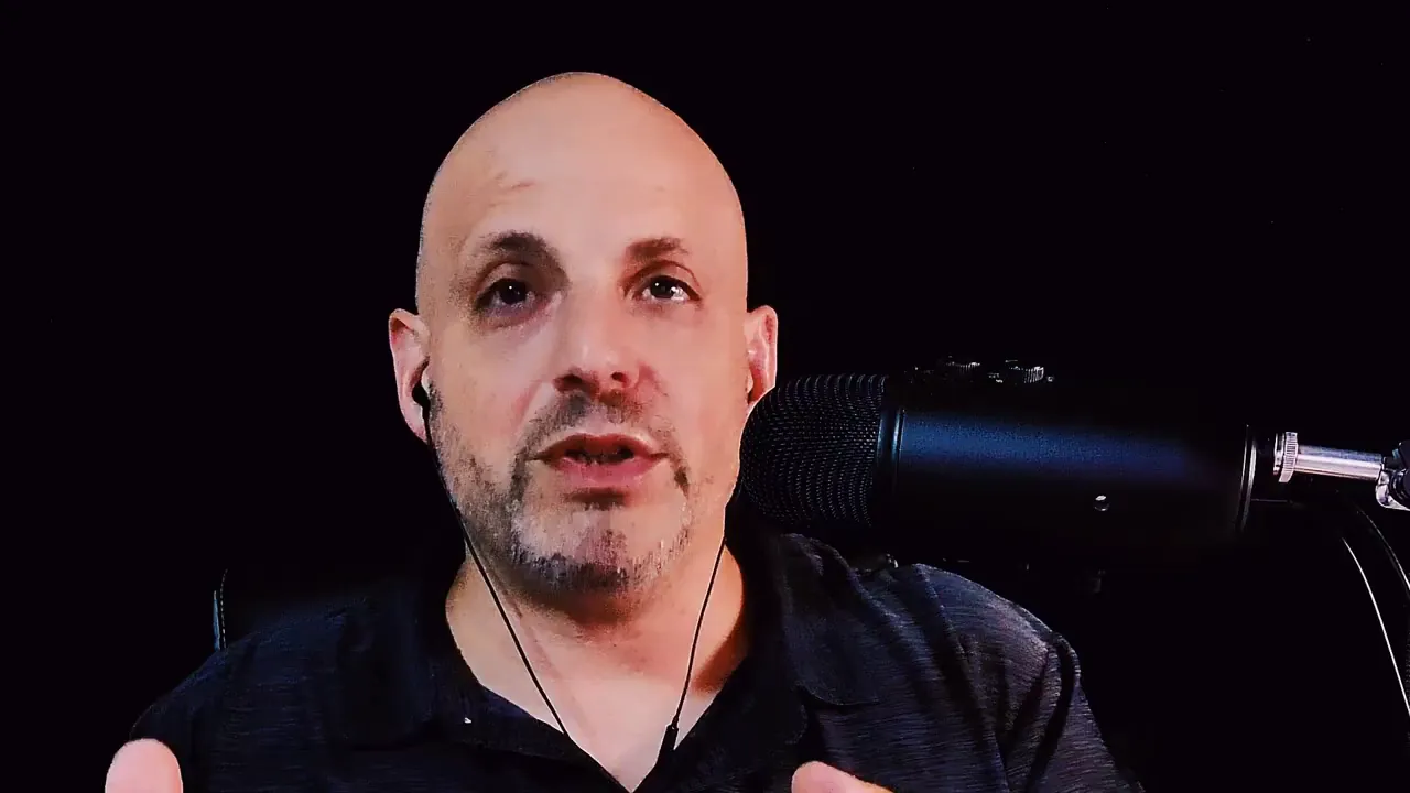 Podcast host speaking into a large microphone, hands visible and gesturing while explaining the validation checklist for vetting a franchise.