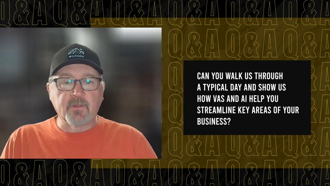 Screen capture showing a question about walking through a typical day and how AI and a VA streamline key business areas