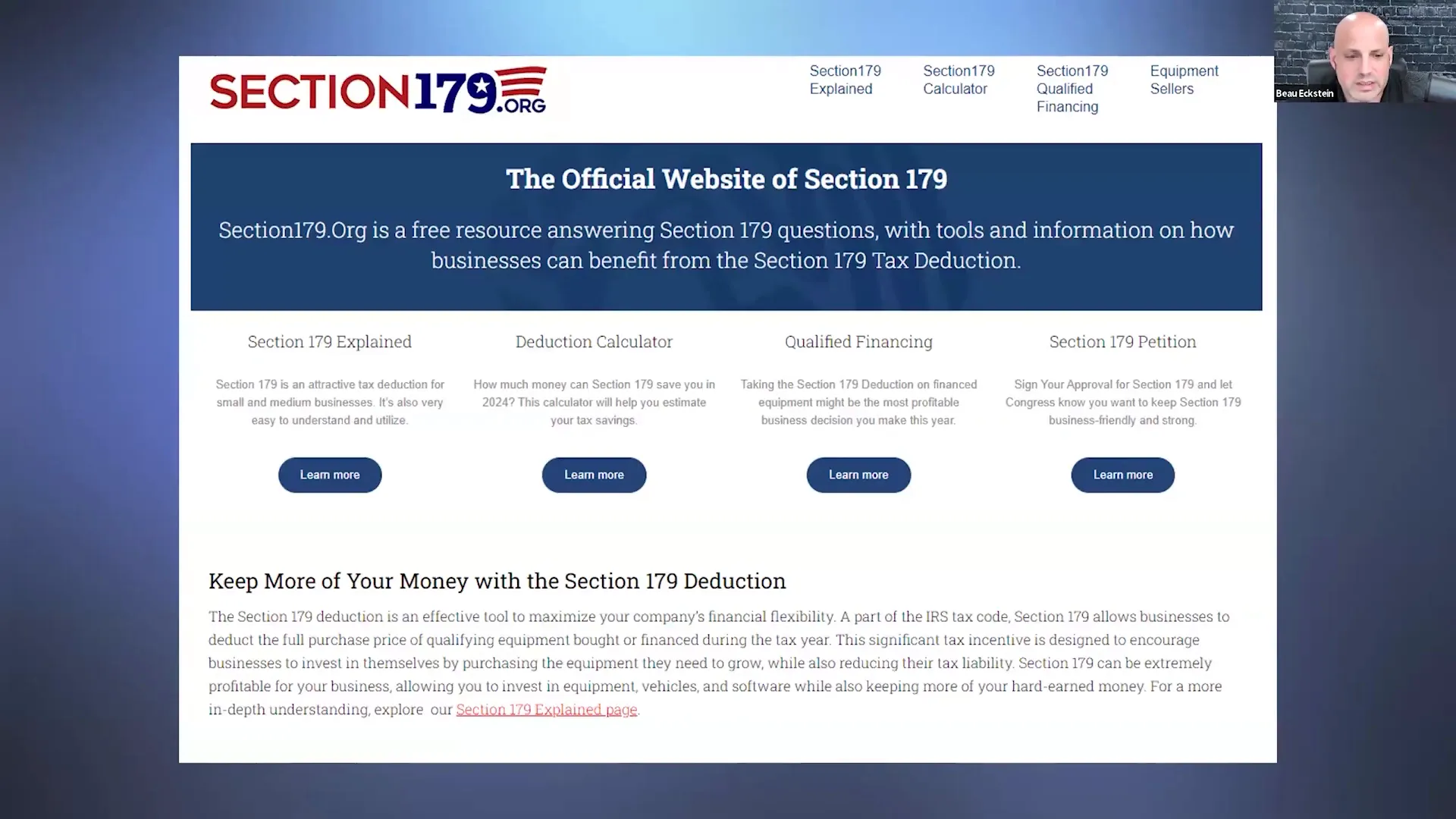 Section 179 website homepage