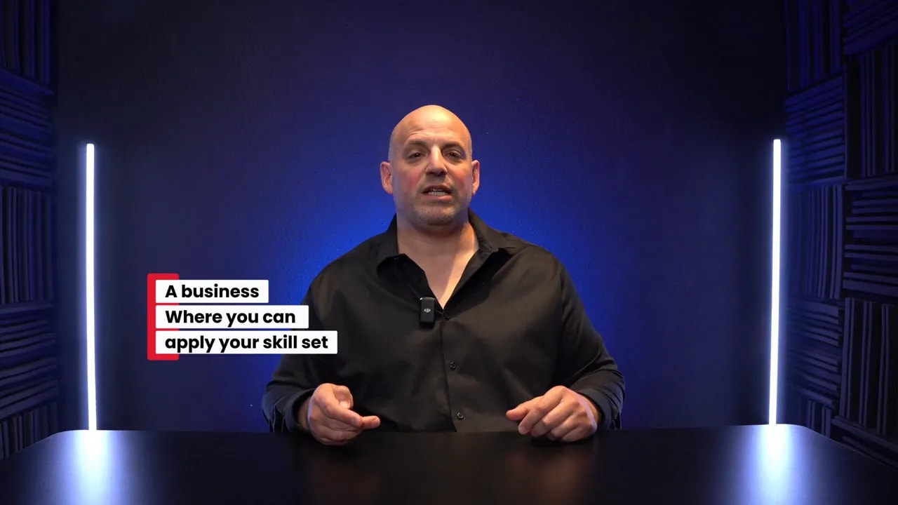 On-screen text describing a business where skills can increase value from day one