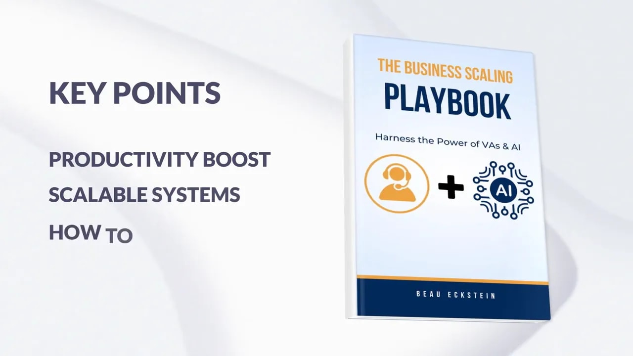 Business scaling playbook cover beside key points for productivity and scalable systems