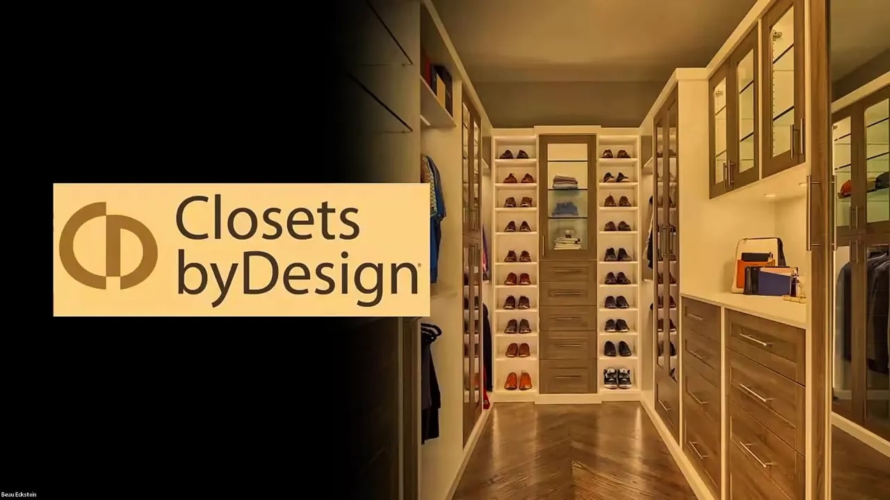 Closets by Design branded closet interior showing shelves and storage systems