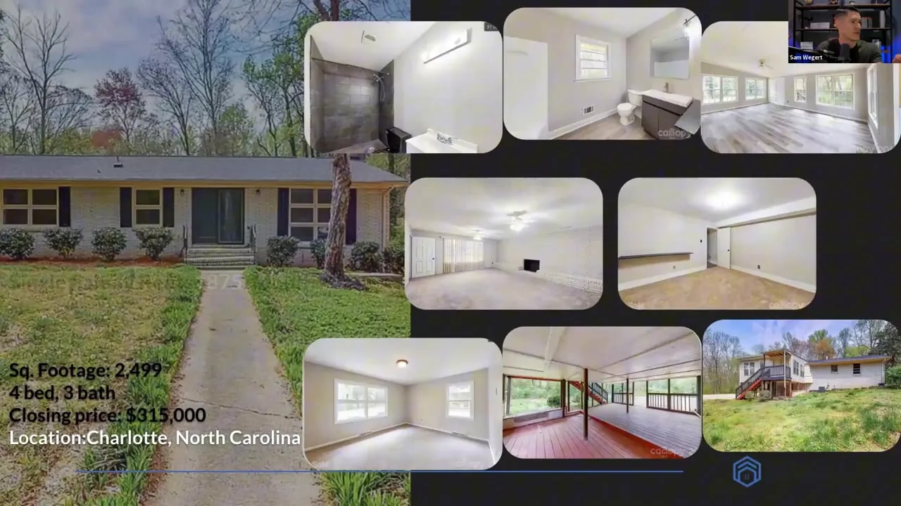 Co-living property listing showing exterior and interior rooms for room-by-room rental