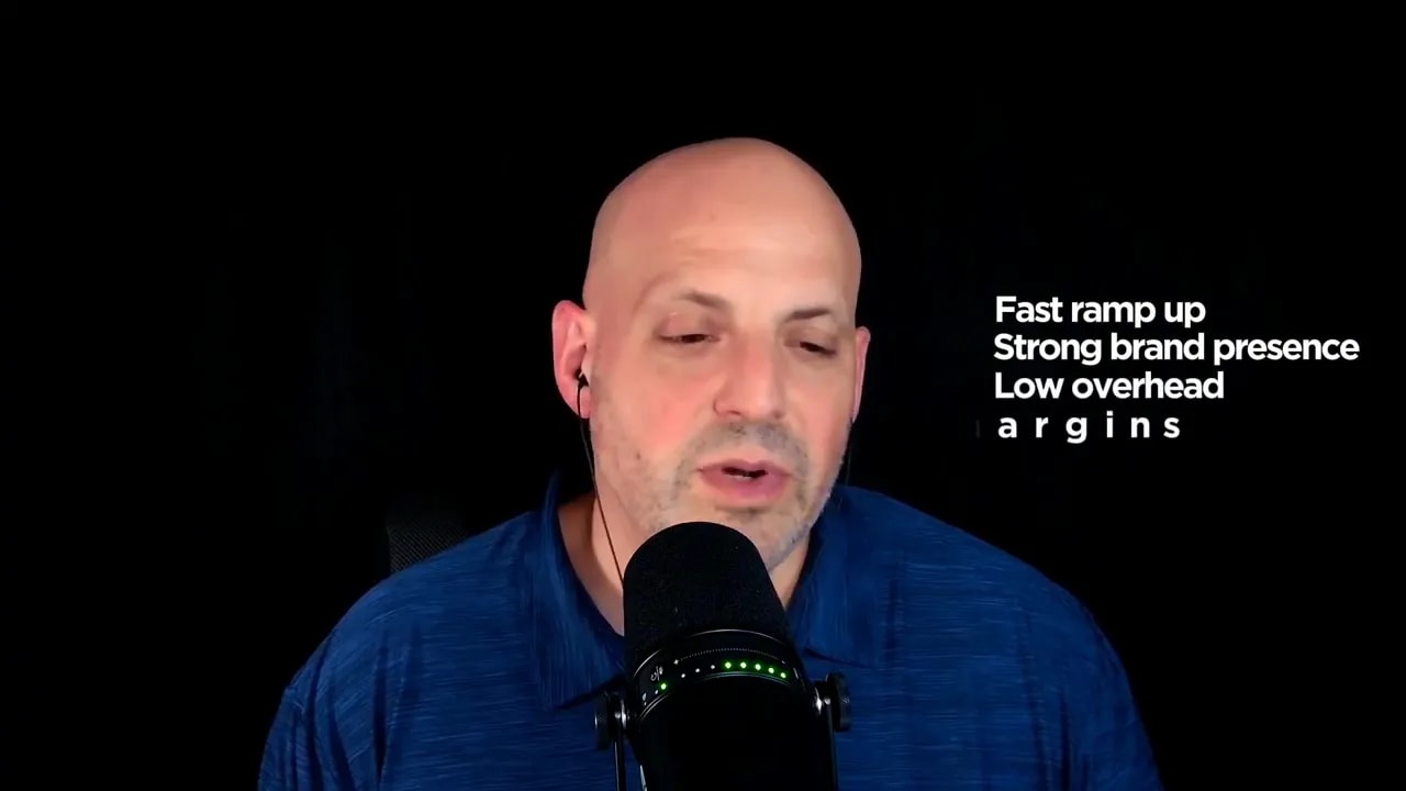 text list on black background showing fast ramp up strong brand presence low overhead and high margins