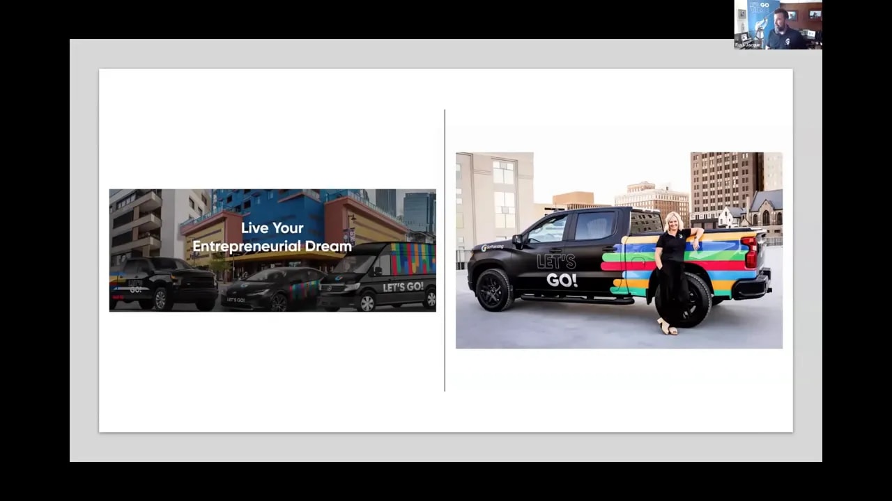 Presentation slide showing commercial painting vehicles and signage