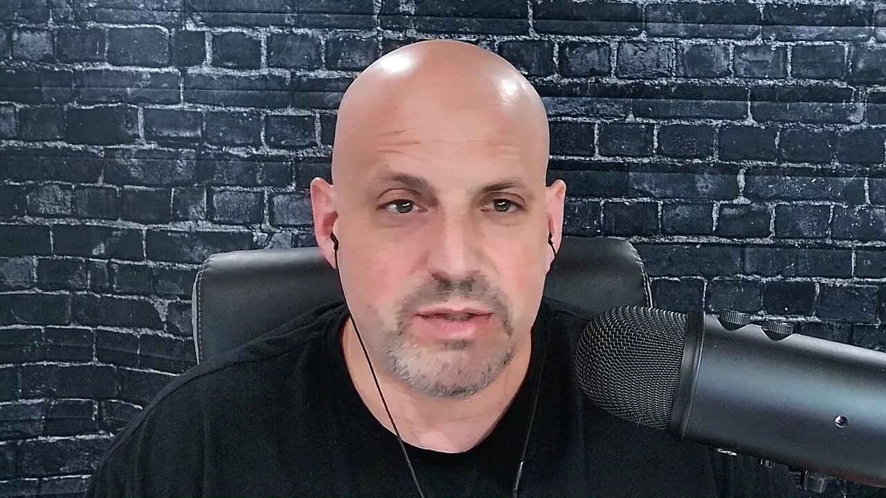 Business podcast host speaking into a microphone about delegating tasks to a virtual assistant and using AI
