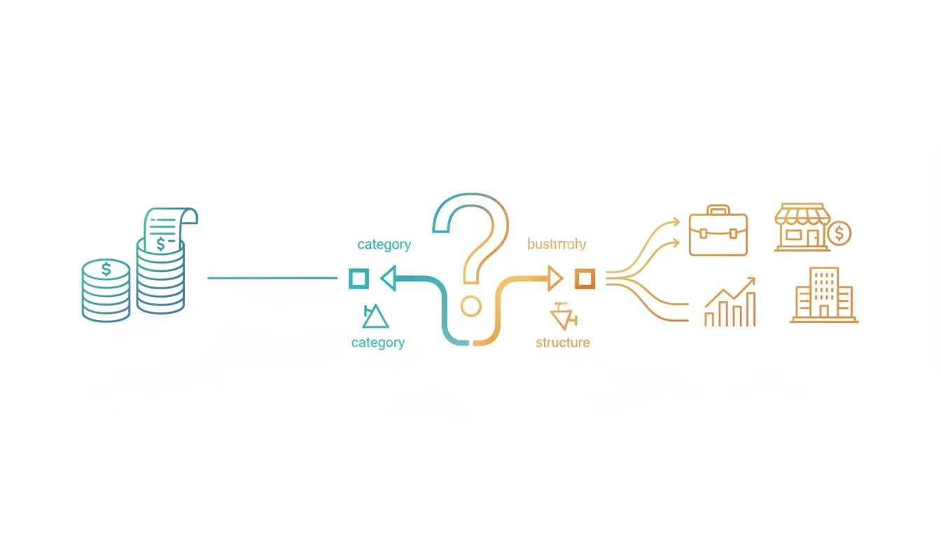 Illustration showing wages versus business ownership and investor income converging into a decision map for the question “How do you make your money?”