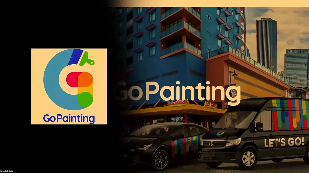 Go Painting logo on building exterior with company van parked in front