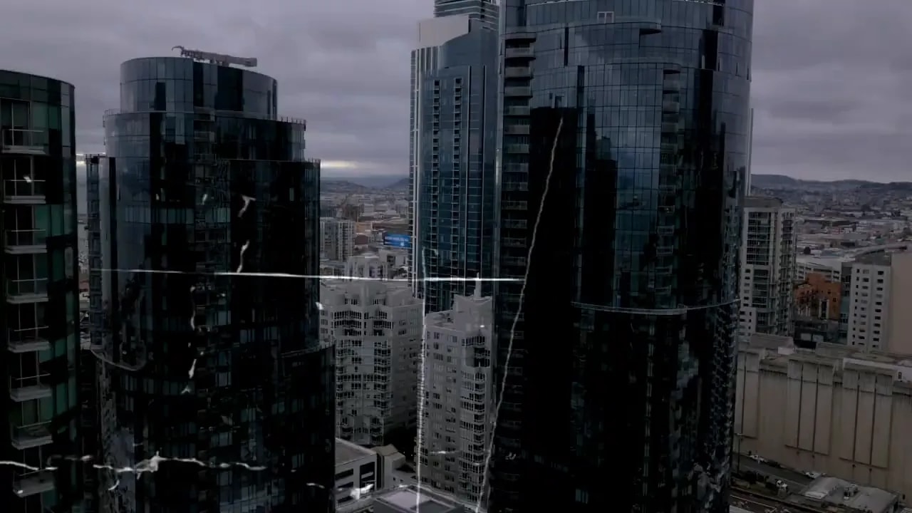 Modern office buildings in a city skyline