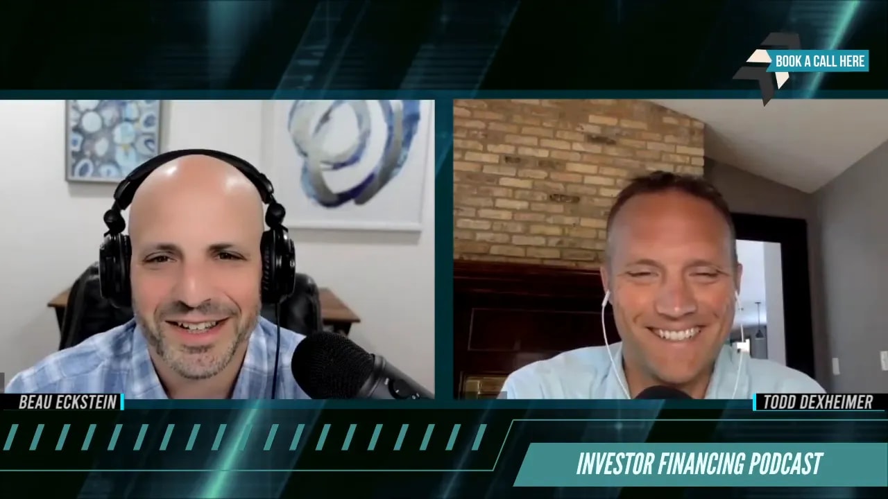 Smiling split-screen podcast hosts discussing the transition from trades to investing