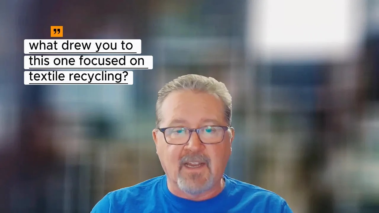Podcast host on video explaining interest in textile recycling
