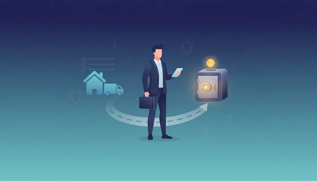 Illustration showing protecting startup reserves and peace of mind for a low-overhead home-based franchise, with a shield and runway-style planning concept.