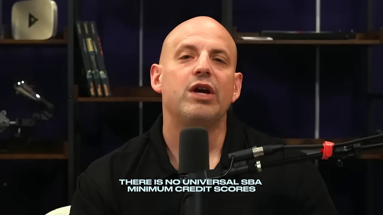 On-screen text stating there is no universal SBA minimum credit score
