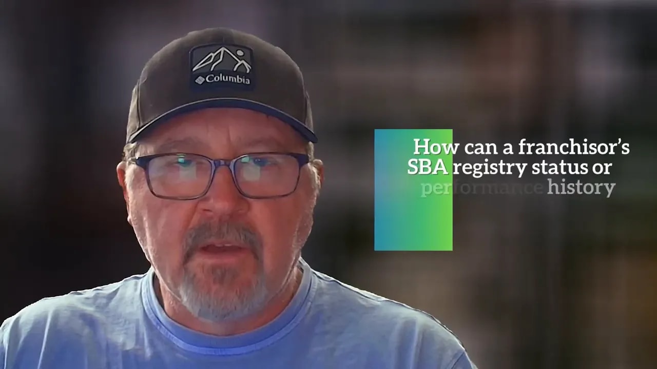 Question text about SBA registry status and franchise performance history