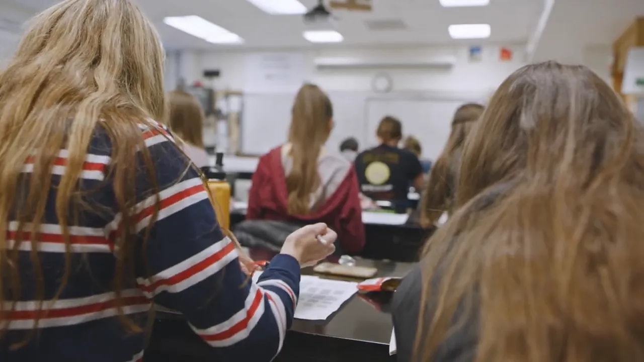 Students seated in a classroom