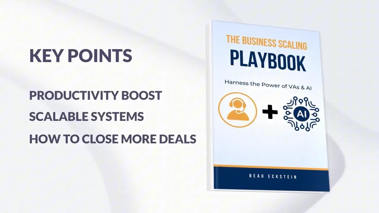 Cover image of The Business Scaling Playbook with key points including productivity boost, scalable systems, and how to close more deals