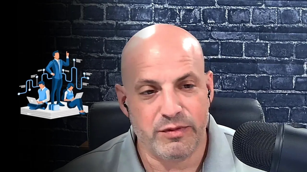 Host with an illustration of a virtual team collaborating, representing delegation and outsourcing